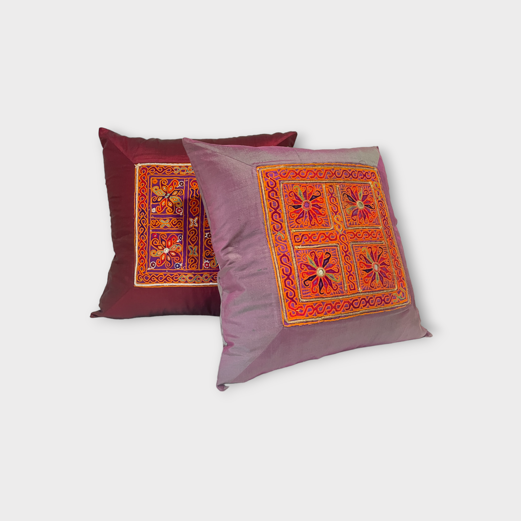 Exclusive silk pillow cover with vintage Pashtun panel