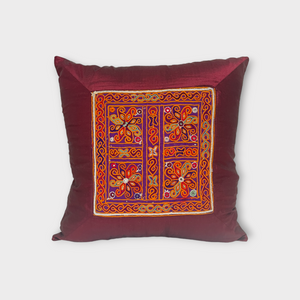 Exclusive silk pillow cover with vintage Pashtun panel