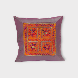 Exclusive silk pillow cover with vintage Pashtun panel