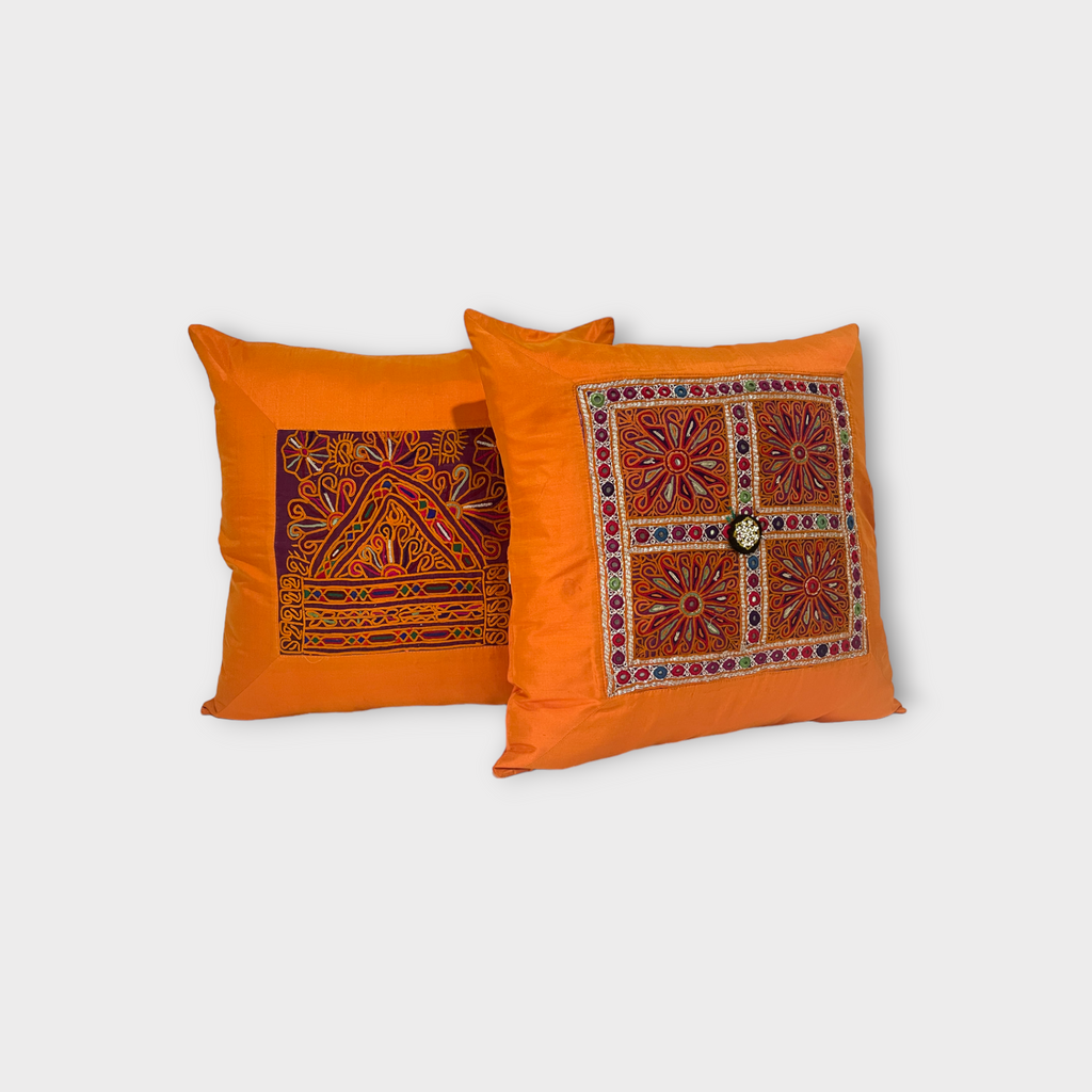 Exclusive silk pillow cover with vintage Pashtun panel