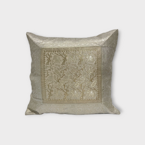 Handmade Silk Pillow Cover from Exclusive Sari Fabric, creme