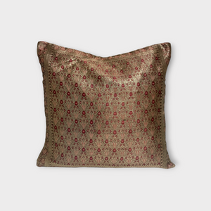 Handmade Silk Pillow Cover from Exclusive Sari Fabric, brown/red