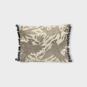 Otomi throw pillow, Grey, hand embroidered, Mexico